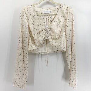 Revolve Significant Other Norah Cream Satin Polka Dot Cropped Blouse NWT